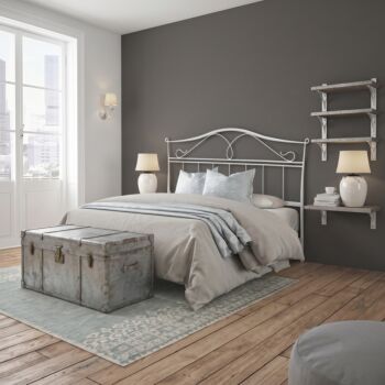 Letto in ferro con rete e materasso,160x190, Bianco satinato