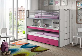 Letto castello con scrivania, 3 posti, disponibile in 7 colori