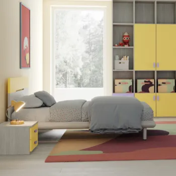 Letto una piazza e mezza, L.128 H.90, Cenere wood e Giallo Zenzero Shop