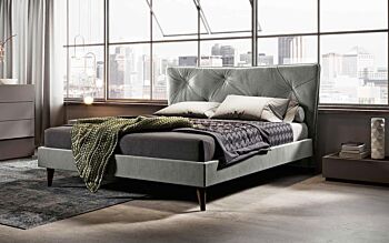 Letto versione king size matrimoniale Grigio Perla in tessuto, con testata retrofinita