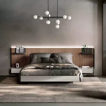 Letto matrimoniale contenitore Efeso, finitura cannettato e grigio seta