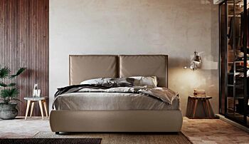 Letto contenitore ecopelle tortora, testata retrofinita