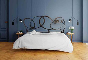 Letto matrimoniale in ferro con contenitore, Grigio Polvere