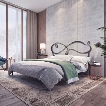Letto matrimoniale in ferro con rete e materasso, 160x190, Grigio polvere
