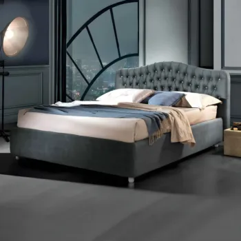 Letto matrimoniale contenitore tessuto colore Blu 100% Made in Italy