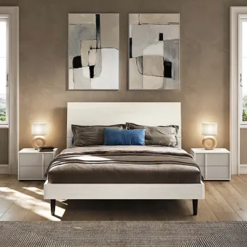 Letto matrimoniale con testata in legno, L.170 H.110 P.204, color Bianco vanguard