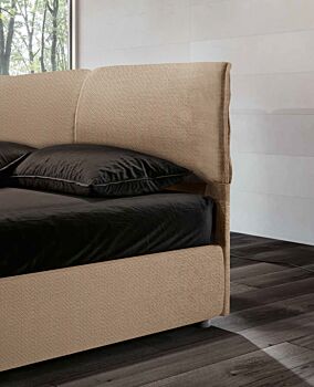 Letto matrimoniale sfoderabile, testata retrofinita tessuto Nocciola