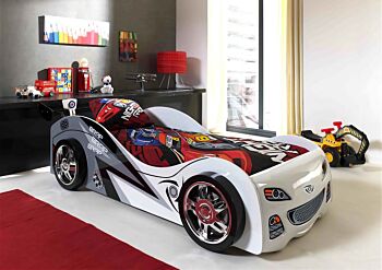 Letto singolo a macchina per bambini, finitura Bianco laccato