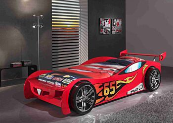 Letto a macchina per bambini, finitura Rosso laccato