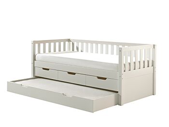 Divano letto pino massello con secondo estraibile e 3 cassetti, disponibile in due colorazioni