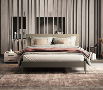 Letto matrimoniale con alloggiamento posteriore, finitura Moka e Papyrus