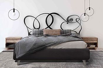 Letto matrimoniale in ferro con contenitore, Grigio Polvere