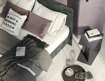 Letto matrimoniale bicolor, finitura Metal grey e Canapa