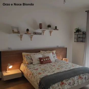 Letto matrimoniale contenitore Efeso, finitura cannettato e grigio seta