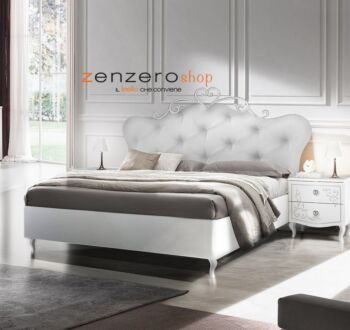 Letto a cuore contenitore matrimoniale con testata imbottita, Bianco