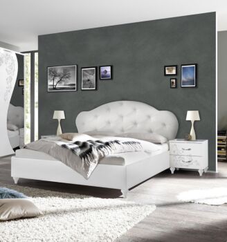 Letto matrimoniale con testata imbottita in finitura Bianco 