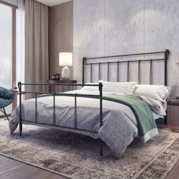 Letto matrimoniale in ferro con rete e materasso, 160x190, Nero Argento