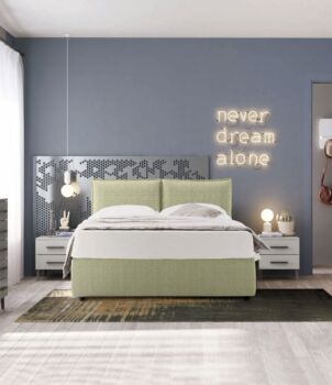 Letto matrimoniale Twin sfoderabile, moderno ed imbottito, finitura Domy