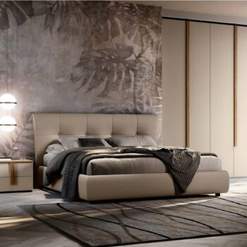letto matrimoniale ecopelle beige contenitore