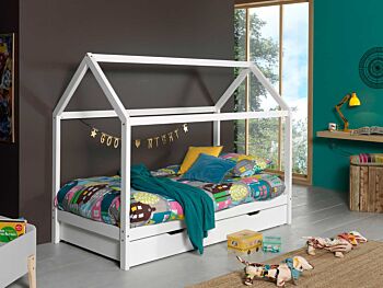 Letto singolo montessoriano casetta in pino massello, finitura naturale