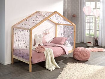 Letto singolo montessoriano casetta in pino massello, finitura naturale