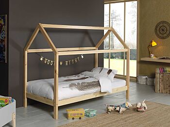 Letto singolo montessoriano casetta in pino massello, finitura naturale