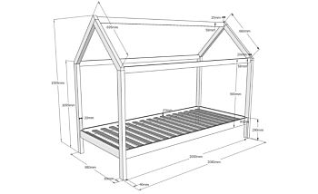 Letto singolo montessoriano casetta in pino massello, finitura naturale