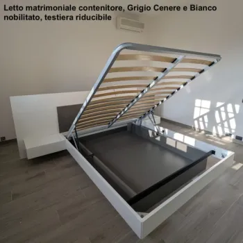 Letto matrimoniale contenitore, Orzo e Noce biondo, testiera riducibile