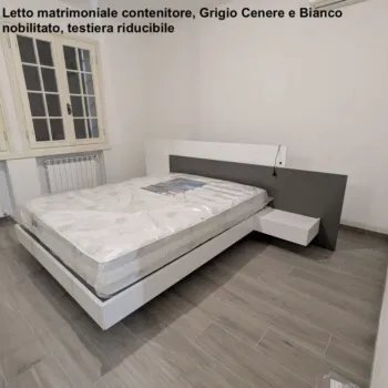 Letto matrimoniale contenitore, Orzo e Noce biondo, testiera riducibile