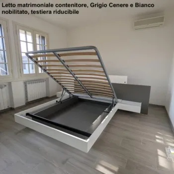 Letto matrimoniale contenitore, Orzo e Noce biondo, testiera riducibile