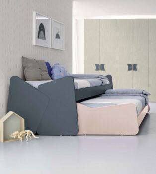 Letto multifunzionale 2 posti, finitura Blu opale e Cipria
