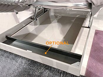 Letto matrimoniale Ester contenitore, finitura Bianco altea e Grigio seta con testata tessuto Grigio