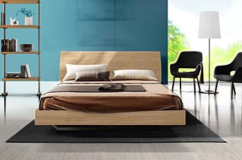 Letto Moorea con testata in legno in finitura Noce biondo