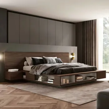 Letto matrimoniale con librerie integrate, , 160x190, Noce moro e Argilla