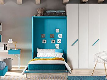 Innovativo Letto a scomparsa una piazza e mezza, colore Oceano 