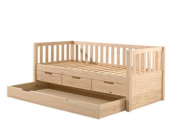 Divano letto pino massello con secondo estraibile e 3 cassetti, disponibile in due colorazioni