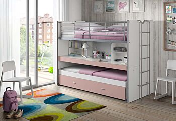 Letto castello con scrivania, 3 posti, disponibile in 7 colori