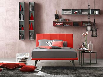 Letto rosso una piazza e mezzo, finitura Ecopelle