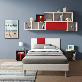 Cameretta ragazzi con letto ad una piazza e mezza, Rosso, Kiri e Grigio scuro Zenzero Shop