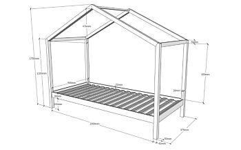 Letto montessoriano bambini design a casetta, Bianco laccato