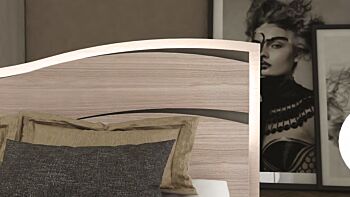 Letto matrimoniale, finitura Olmo Perla e grigio fango
