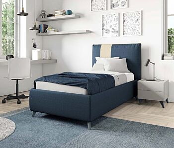 Letto singolo in tessuto, finitura Blu opale e Desert