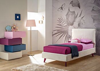 Letto singolo Ginger Moretti Compact con cuscino nella testata, Cotone e Lampone