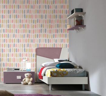 Letto singolo Ginger con  in finitura Bianco frassino e tessuto Violetta