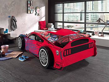Letto auto bambini, finitura laccato rosso