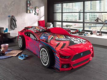 Letto auto bambini, finitura laccato rosso