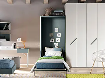 Letto salvaspazio verticale, a scomparsa in finitura Blu reale