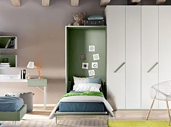 Letto salvaspazio verticale, a scomparsa in finitura Salvia