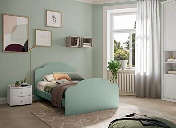 Letto una piazza e mezza con pediera, finitura Agave