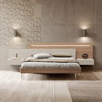 Letto matrimoniale con testata doppia, Sequoia Honey e Corda, L.240 H.96 P.204